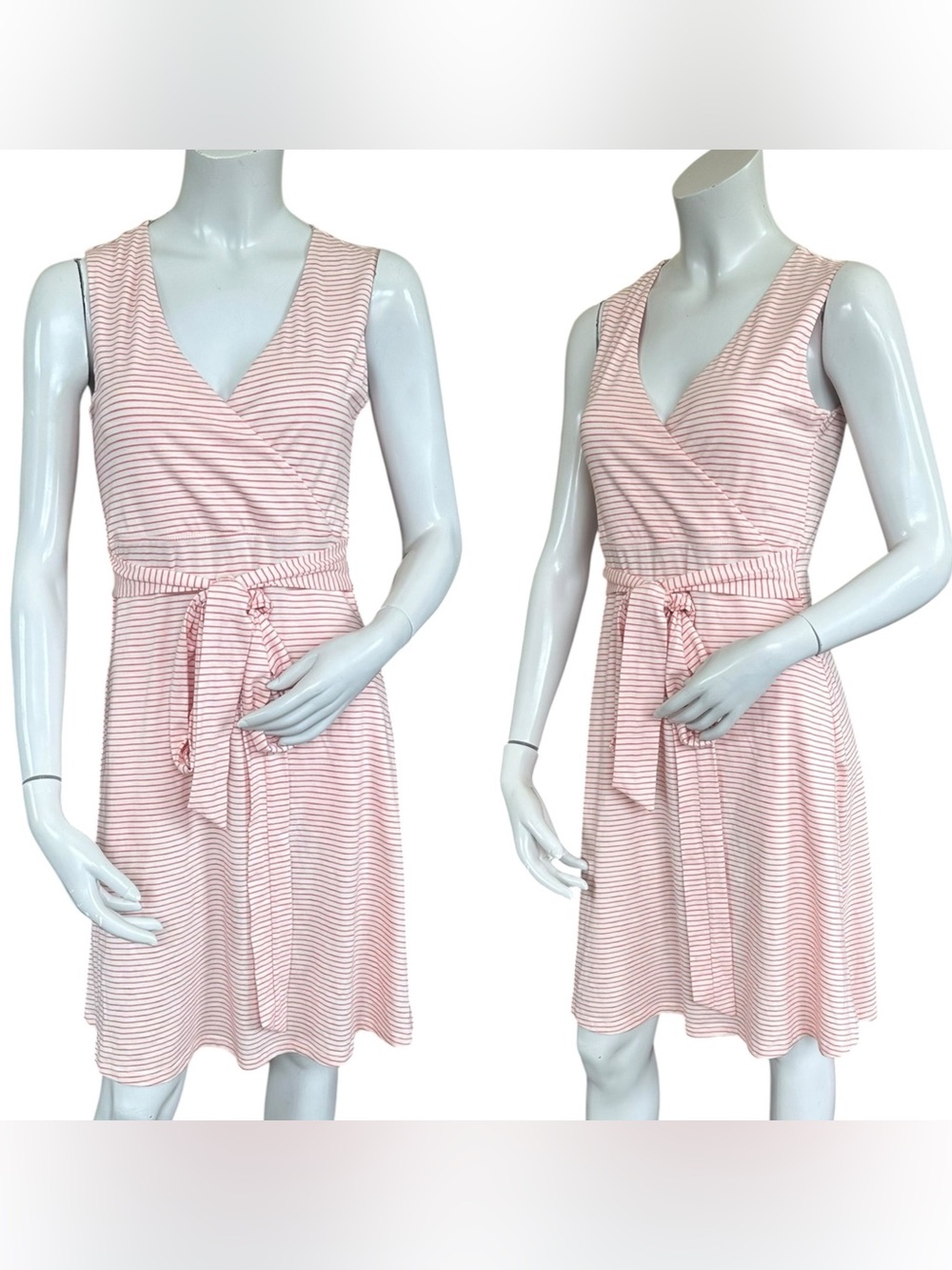 Toad & Co White Red Striped Tie Waist Sleeveless Organic Cotton Cue Dress Small